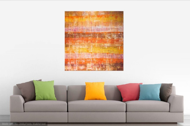 warm yellow abstract painting eclectic interior