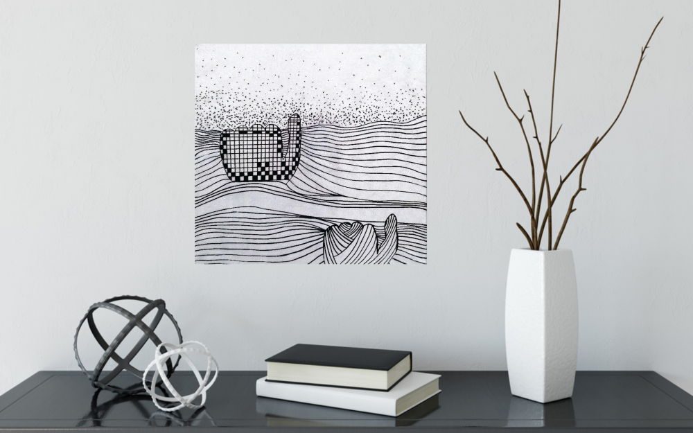 summer wave black white painting