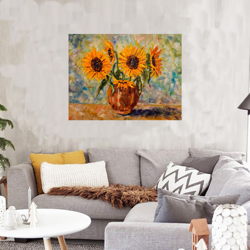 sunflowers realism painting farmhouse interior